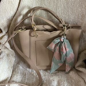 Steve Madden Bkarta Satchel Crossbody Purse with Scarf Tan Beige Color